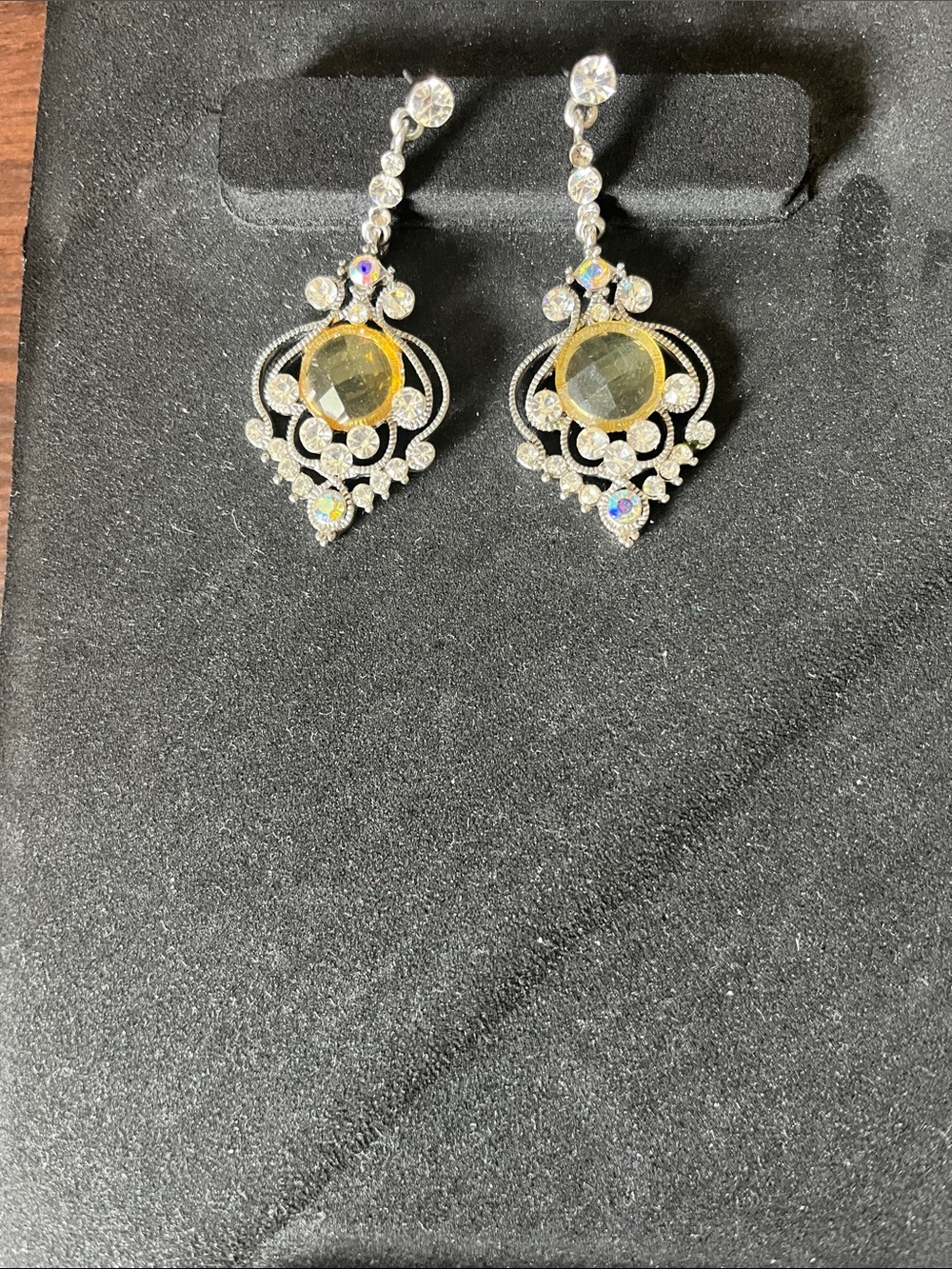 Elegant Yellow Crystal Drop Earrings - Women's Jewelry